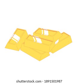 Isometric sets of golden. Vector illustration of shining gold bars isolated on white background. Flat currency for financial and investment concept