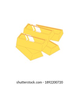 Isometric sets of golden. Vector illustration of shining gold bars isolated on white background. Flat currency for financial and investment concept
