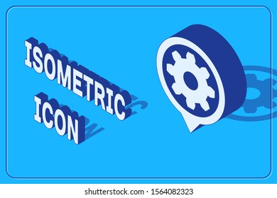 Isometric Setting icon isolated on blue background. Tools, service, cog, gear, cogwheel sign.  Vector Illustration