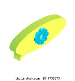 Isometric settings gear on chat bubble simple icon. Chat settings concept vector illustration