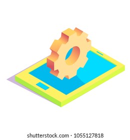 Isometric settings gear on tablet simple icon. software installation concept vector illustration