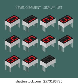 Isometric seven segment display set. Flat style vector illustration. EPS10