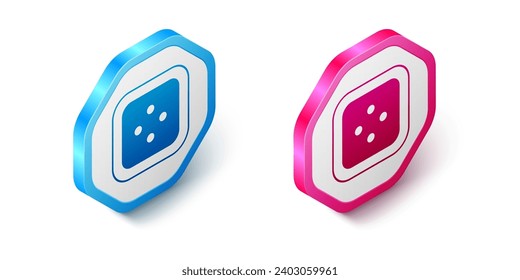 Isometric Sewing button for clothes icon isolated on white background. Clothing button. Hexagon button. Vector