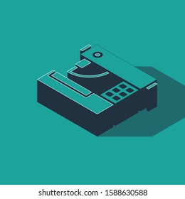 Isometric Sewing machine icon isolated on green background.  Vector Illustration