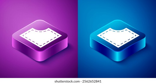 Isometric Sewing Pattern icon isolated on blue and purple background. Markings for sewing. Square button. Vector Illustration