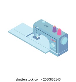 Isometric sewing workshop studio composition with isolated image of sewing machine vector illustration