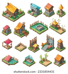 Isometric shape for game assets. nature environment for landscape design, nature elements. Isolated on background. vector illustration