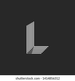 Isometric shape letter L logo many parallel thin lines geometric form, creative stripes emblem