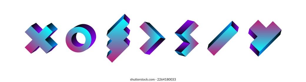 Conjunto de iconos de degradado de color de formas isométricas. Vector de iconos geométricos abstractos modernos aislados en fondo blanco.