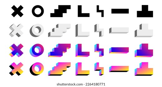 Conjunto de iconos de formas isométricas. Vector de iconos geométricos abstractos modernos aislados en fondo blanco.