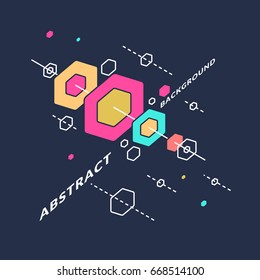 Isometric shapes in space. Trendy abstract background. Vector illustration