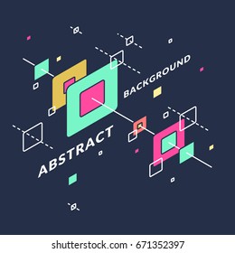 Isometric shapes in space. Trendy abstract background. Vector illustration