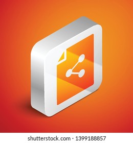 Isometric Share file icon isolated on orange background. File sharing. File transfer sign. Silver square button. Vector Illustration