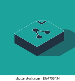 Isometric Share file icon isolated on green background. File sharing. File transfer sign.  Vector Illustration