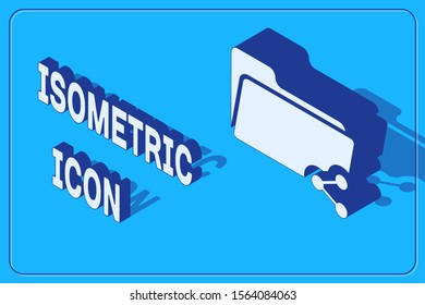 Isometric Share folder icon isolated on blue background. Folder sharing. Folder transfer sign.  Vector Illustration