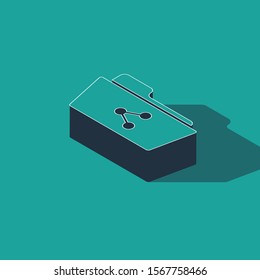 Isometric Share folder icon isolated on green background. Folder sharing. Folder transfer sign.  Vector Illustration
