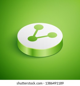 Isometric Share icon isolated on green background. Share, sharing, communication pictogram, social media, connection, network, distribute sign. White circle button. Vector Illustration