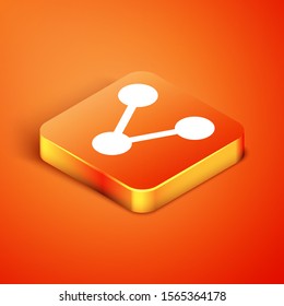 Isometric Share icon isolated on orange background. Share, sharing, communication pictogram, social media, connection, network, distribute sign.  Vector Illustration