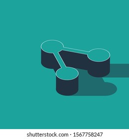Isometric Share icon isolated on green background. Share, sharing, communication pictogram, social media, connection, network, distribute sign.  Vector Illustration