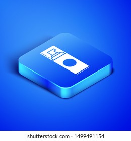 Isometric Shaving gel foam icon isolated on blue background. Shaving cream. Blue square button. Vector Illustration