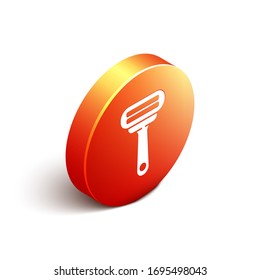 Isometric Shaving razor icon isolated on white background. Orange circle button. Vector Illustration