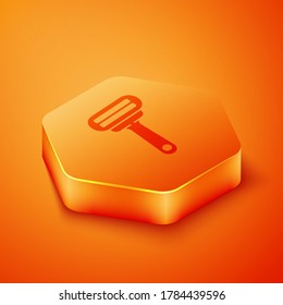 Isometric Shaving razor icon isolated on orange background. Orange hexagon button. Vector Illustration