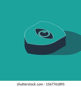Isometric Shield and eye icon isolated on green background. Security, safety, protection, privacy concept.  Vector Illustration