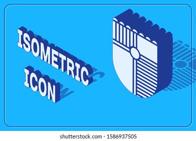 Isometric Shield for game icon isolated on blue background.  Vector Illustration
