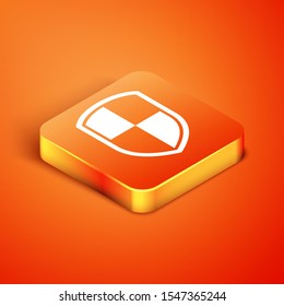 Isometric Shield icon isolated on orange background. Guard sign.  Vector Illustration