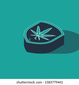 Isometric Shield and marijuana or cannabis leaf icon isolated on green background. Marijuana legalization. Hemp symbol.  Vector Illustration