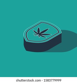 Isometric Shield and marijuana or cannabis leaf icon isolated on green background. Marijuana legalization. Hemp symbol.  Vector Illustration