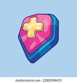 Isometric Shiled with Plus Mark Vector Illustration