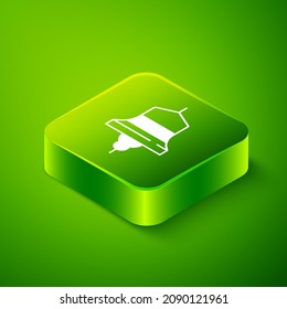 Isometric Ship bell icon isolated on green background. Green square button. Vector