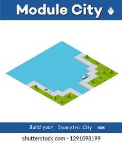 Isometric ship cargo container and tourist liner of the industrial port and tourist berths of boats with an illustration of the transport of goods and logistics industry.