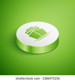Isometric Ship icon isolated on green background. White circle button. Vector Illustration