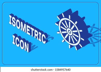 Isometric Ship steering wheel icon isolated on blue background.  Vector Illustration