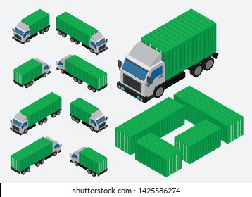 Isometric Shipping Container Truck Vector