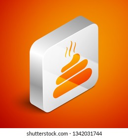 Isometric Shit icon isolated on orange background. Silver square button. Vector Illustration