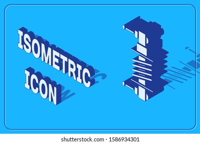 Isometric Shock absorber icon isolated on blue background.  Vector Illustration