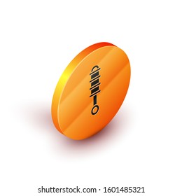 Isometric Shock absorber icon isolated on white background. Orange circle button. Vector Illustration