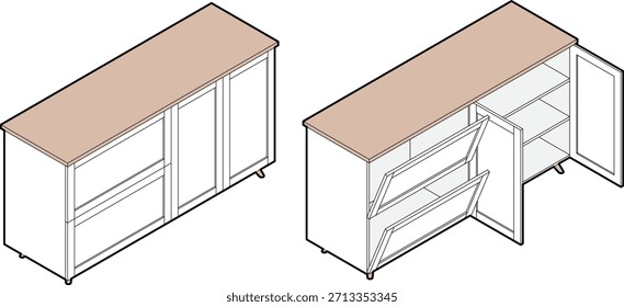 Armario de zapatos isométricos, organizador, modular, unidad - Vector