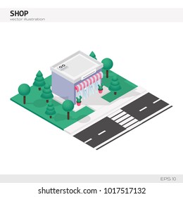 Isometric Shop Building. Vector icon or infographic element