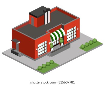 Isometric shop building, vector illustration