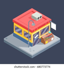 Isometric Shop Business Sell Goods Offer Sale Store Market Building Flat Icon Design Vector Illustration