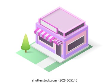 isometric shop or coffee building. Vector illustration