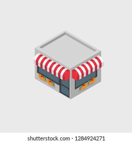 isometric shop and supermarket with awnings vector illustration