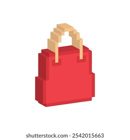 isometric shopping bag icon 8 bit, pixel art icon for game logo.