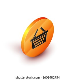 Isometric Shopping basket icon isolated on white background. Online buying concept. Delivery service sign. Shopping cart symbol. Orange circle button. Vector Illustration