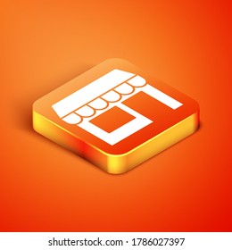 Isometric Shopping building or market store icon isolated on orange background. Shop construction. Vector