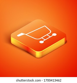 Isometric Shopping cart icon isolated on orange background. Food store, supermarket. Vector Illustration